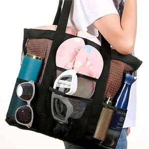 Black Mesh Beach Tote Bag